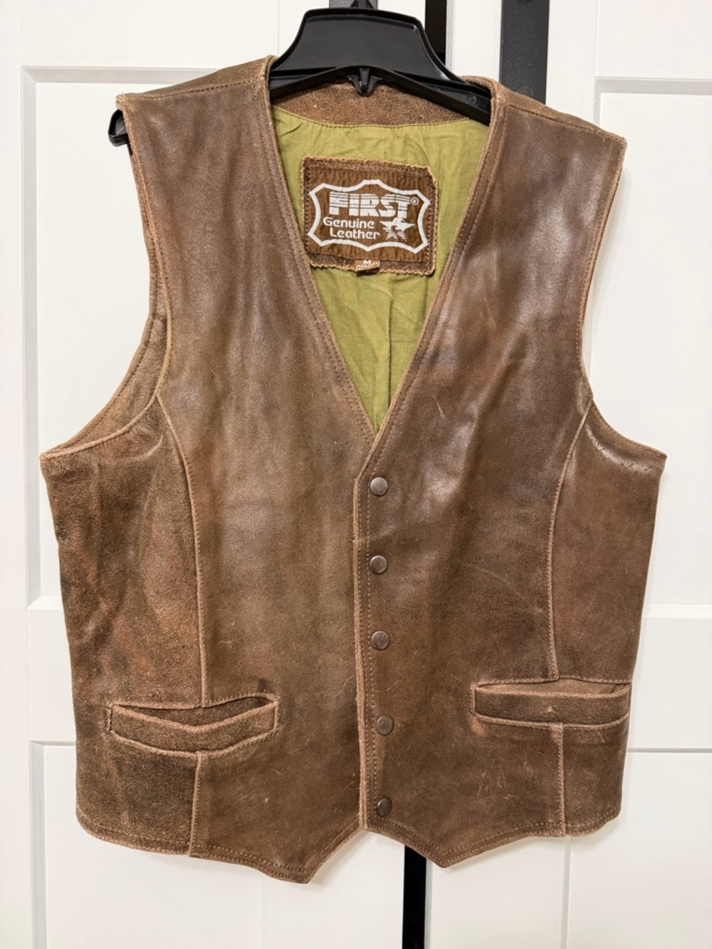 Men's Brown Leather Vest - Classic Button Front